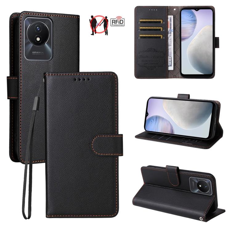 Litchi Texture RFID Blocking 3-Card Wallet Leather Phone Case, For vivo Y39 5G / vivo Y300i, For vivo Y200 India / V30 Lite 5G / V29e, For vivo V40 Lite 4G / 5G IDN / Y300 / Y200 5G, For vivo Y100 IDN / Y200e / T3 / V30 Lite ME                         ...