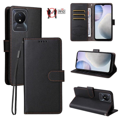Litchi Texture RFID Blocking 3-Card Wallet Leather Phone Case, For vivo Y39 5G / vivo Y300i, For vivo Y200 India / V30 Lite 5G / V29e, For vivo V40 Lite 4G / 5G IDN / Y300 / Y200 5G, For vivo Y100 IDN / Y200e / T3 / V30 Lite ME                         ...
