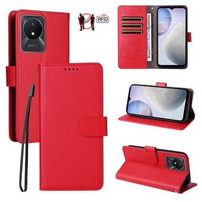 Litchi Texture RFID Blocking 3-Card Wallet Leather Phone Case, For vivo Y39 5G / vivo Y300i, For vivo Y200 India / V30 Lite 5G / V29e, For vivo V40 Lite 4G / 5G IDN / Y300 / Y200 5G, For vivo Y100 IDN / Y200e / T3 / V30 Lite ME                         ...