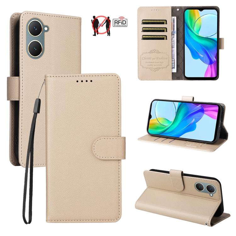 Litchi Texture RFID Blocking 3-Card Wallet Leather Phone Case, For vivo Y39 5G / vivo Y300i, For vivo Y200 India / V30 Lite 5G / V29e, For vivo V40 Lite 4G / 5G IDN / Y300 / Y200 5G, For vivo Y100 IDN / Y200e / T3 / V30 Lite ME                         ...