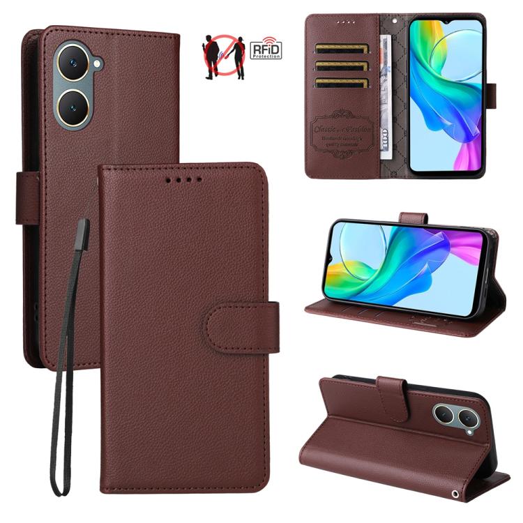 Litchi Texture RFID Blocking 3-Card Wallet Leather Phone Case, For vivo Y39 5G / vivo Y300i, For vivo Y200 India / V30 Lite 5G / V29e, For vivo V40 Lite 4G / 5G IDN / Y300 / Y200 5G, For vivo Y100 IDN / Y200e / T3 / V30 Lite ME                         ...