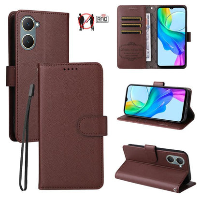 Litchi Texture RFID Blocking 3-Card Wallet Leather Phone Case, For vivo Y39 5G / vivo Y300i, For vivo Y200 India / V30 Lite 5G / V29e, For vivo V40 Lite 4G / 5G IDN / Y300 / Y200 5G, For vivo Y100 IDN / Y200e / T3 / V30 Lite ME                         ...