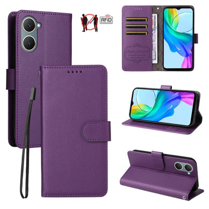 Litchi Texture RFID Blocking 3-Card Wallet Leather Phone Case, For vivo Y39 5G / vivo Y300i, For vivo Y200 India / V30 Lite 5G / V29e, For vivo V40 Lite 4G / 5G IDN / Y300 / Y200 5G, For vivo Y100 IDN / Y200e / T3 / V30 Lite ME                         ...