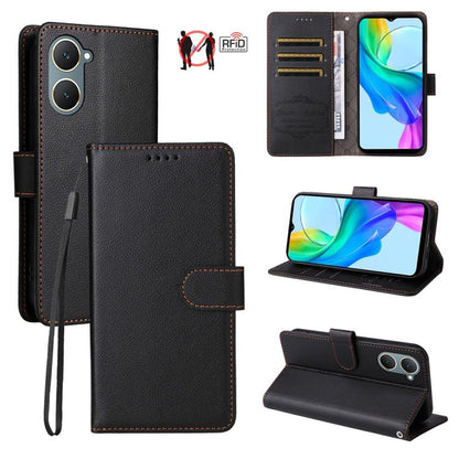 Litchi Texture RFID Blocking 3-Card Wallet Leather Phone Case, For vivo Y39 5G / vivo Y300i, For vivo Y200 India / V30 Lite 5G / V29e, For vivo V40 Lite 4G / 5G IDN / Y300 / Y200 5G, For vivo Y100 IDN / Y200e / T3 / V30 Lite ME                         ...