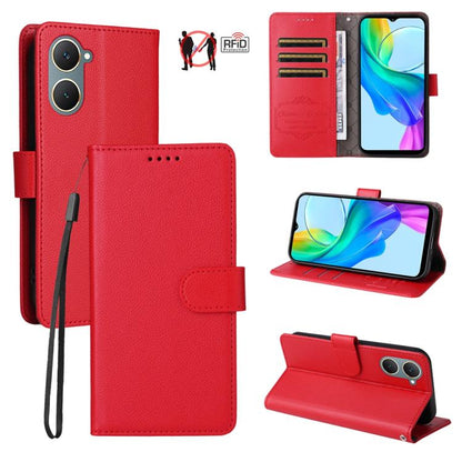 Litchi Texture RFID Blocking 3-Card Wallet Leather Phone Case, For vivo Y39 5G / vivo Y300i, For vivo Y200 India / V30 Lite 5G / V29e, For vivo V40 Lite 4G / 5G IDN / Y300 / Y200 5G, For vivo Y100 IDN / Y200e / T3 / V30 Lite ME                         ...