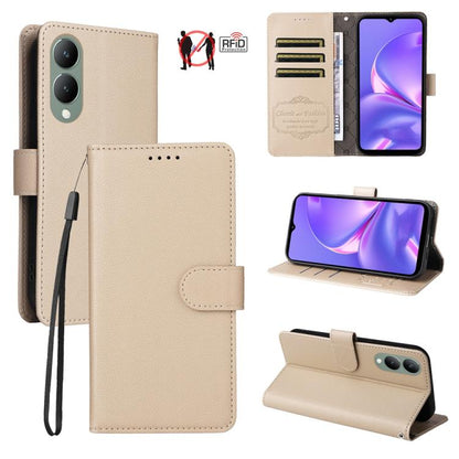 Litchi Texture RFID Blocking 3-Card Wallet Leather Phone Case, For vivo Y39 5G / vivo Y300i, For vivo Y200 India / V30 Lite 5G / V29e, For vivo V40 Lite 4G / 5G IDN / Y300 / Y200 5G, For vivo Y100 IDN / Y200e / T3 / V30 Lite ME                         ...