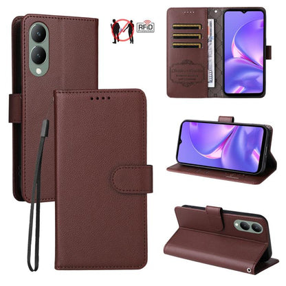 Litchi Texture RFID Blocking 3-Card Wallet Leather Phone Case, For vivo Y39 5G / vivo Y300i, For vivo Y200 India / V30 Lite 5G / V29e, For vivo V40 Lite 4G / 5G IDN / Y300 / Y200 5G, For vivo Y100 IDN / Y200e / T3 / V30 Lite ME                         ...