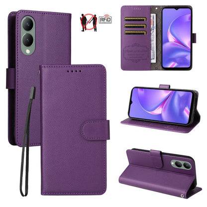 Litchi Texture RFID Blocking 3-Card Wallet Leather Phone Case, For vivo Y39 5G / vivo Y300i, For vivo Y200 India / V30 Lite 5G / V29e, For vivo V40 Lite 4G / 5G IDN / Y300 / Y200 5G, For vivo Y100 IDN / Y200e / T3 / V30 Lite ME                         ...