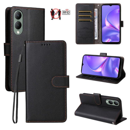 Litchi Texture RFID Blocking 3-Card Wallet Leather Phone Case, For vivo Y39 5G / vivo Y300i, For vivo Y200 India / V30 Lite 5G / V29e, For vivo V40 Lite 4G / 5G IDN / Y300 / Y200 5G, For vivo Y100 IDN / Y200e / T3 / V30 Lite ME                         ...