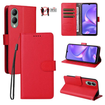Litchi Texture RFID Blocking 3-Card Wallet Leather Phone Case, For vivo Y39 5G / vivo Y300i, For vivo Y200 India / V30 Lite 5G / V29e, For vivo V40 Lite 4G / 5G IDN / Y300 / Y200 5G, For vivo Y100 IDN / Y200e / T3 / V30 Lite ME                         ...