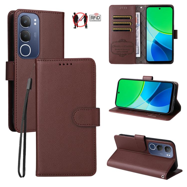 Litchi Texture RFID Blocking 3-Card Wallet Leather Phone Case, For vivo S2 5G / V80 Lite IN/PK, For vivo X300 E 5G, For vivo Y500 4G / iQOO Z11 5G / T5 Pro 5G, For vivo Y600 Pro 5G, For vivo Y21 5G 2026 / vivo Y05 4G, For vivo V70 FE 5G                ...