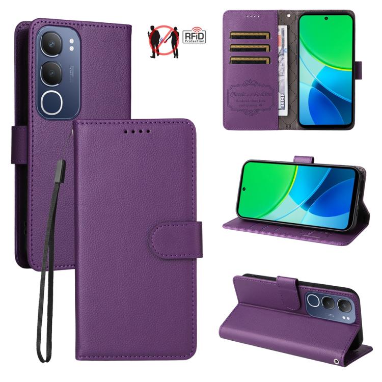 Litchi Texture RFID Blocking 3-Card Wallet Leather Phone Case, For vivo S2 5G / V80 Lite IN/PK, For vivo X300 E 5G, For vivo Y500 4G / iQOO Z11 5G / T5 Pro 5G, For vivo Y600 Pro 5G, For vivo Y21 5G 2026 / vivo Y05 4G, For vivo V70 FE 5G                ...