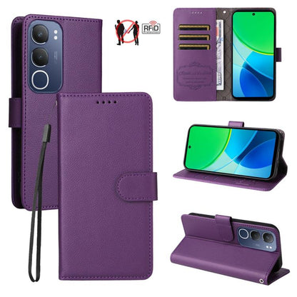 Litchi Texture RFID Blocking 3-Card Wallet Leather Phone Case, For vivo S2 5G / V80 Lite IN/PK, For vivo X300 E 5G, For vivo Y500 4G / iQOO Z11 5G / T5 Pro 5G, For vivo Y600 Pro 5G, For vivo Y21 5G 2026 / vivo Y05 4G, For vivo V70 FE 5G                ...