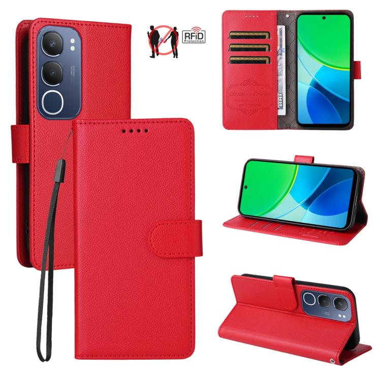 Litchi Texture RFID Blocking 3-Card Wallet Leather Phone Case, For vivo S2 5G / V80 Lite IN/PK, For vivo X300 E 5G, For vivo Y500 4G / iQOO Z11 5G / T5 Pro 5G, For vivo Y600 Pro 5G, For vivo Y21 5G 2026 / vivo Y05 4G, For vivo V70 FE 5G                ...