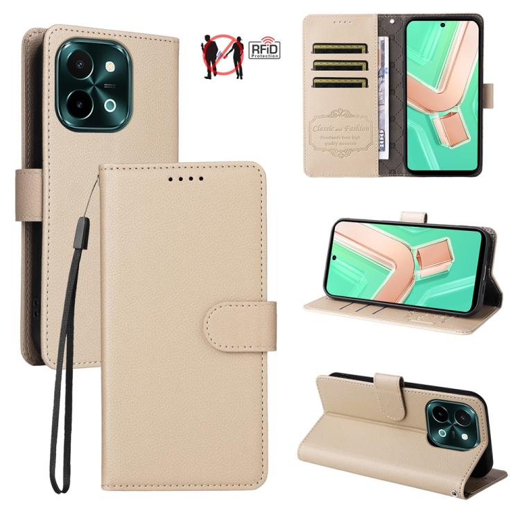 Litchi Texture RFID Blocking 3-Card Wallet Leather Phone Case, For vivo Y39 5G / vivo Y300i, For vivo Y200 India / V30 Lite 5G / V29e, For vivo V40 Lite 4G / 5G IDN / Y300 / Y200 5G, For vivo Y100 IDN / Y200e / T3 / V30 Lite ME                         ...