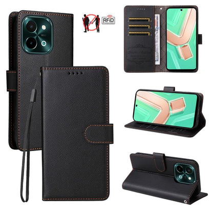 Litchi Texture RFID Blocking 3-Card Wallet Leather Phone Case, For vivo Y39 5G / vivo Y300i, For vivo Y200 India / V30 Lite 5G / V29e, For vivo V40 Lite 4G / 5G IDN / Y300 / Y200 5G, For vivo Y100 IDN / Y200e / T3 / V30 Lite ME                         ...