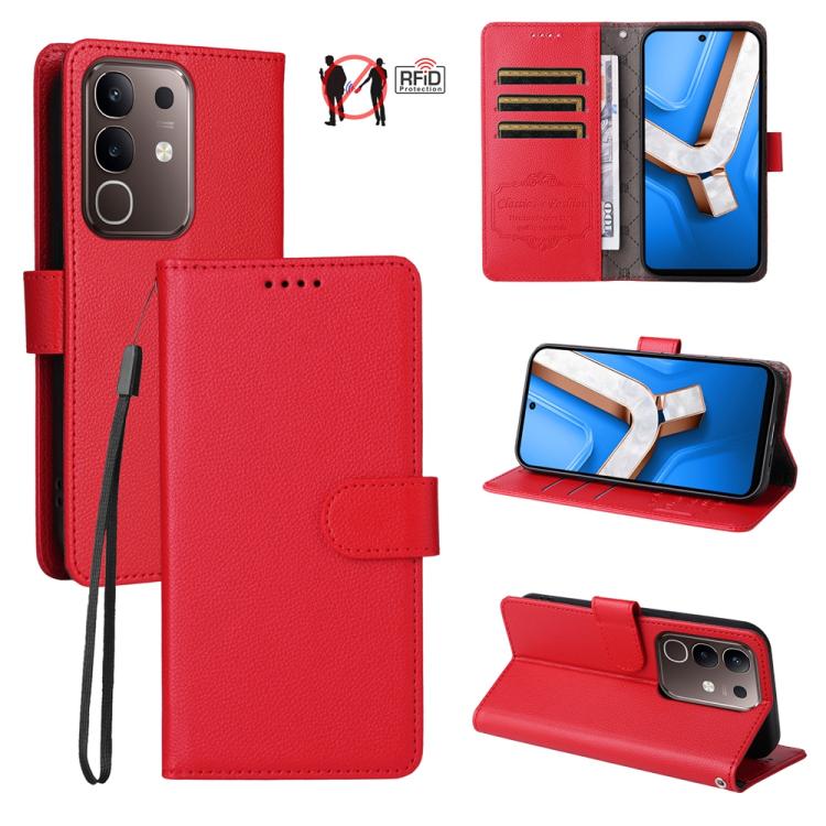 Litchi Texture RFID Blocking 3-Card Wallet Leather Phone Case, For vivo S2 5G / V80 Lite IN/PK, For vivo X300 E 5G, For vivo Y500 4G / iQOO Z11 5G / T5 Pro 5G, For vivo Y600 Pro 5G, For vivo Y21 5G 2026 / vivo Y05 4G, For vivo V70 FE 5G                ...