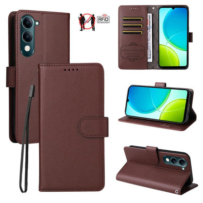 Litchi Texture RFID Blocking 3-Card Wallet Leather Phone Case, For vivo S2 5G / V80 Lite IN/PK, For vivo X300 E 5G, For vivo Y500 4G / iQOO Z11 5G / T5 Pro 5G, For vivo Y600 Pro 5G, For vivo Y21 5G 2026 / vivo Y05 4G, For vivo V70 FE 5G                ...