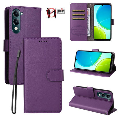 Litchi Texture RFID Blocking 3-Card Wallet Leather Phone Case, For vivo S2 5G / V80 Lite IN/PK, For vivo X300 E 5G, For vivo Y500 4G / iQOO Z11 5G / T5 Pro 5G, For vivo Y600 Pro 5G, For vivo Y21 5G 2026 / vivo Y05 4G, For vivo V70 FE 5G                ...