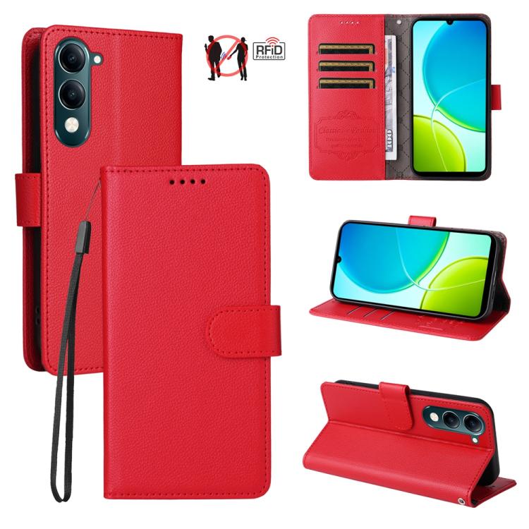 Litchi Texture RFID Blocking 3-Card Wallet Leather Phone Case, For vivo S2 5G / V80 Lite IN/PK, For vivo X300 E 5G, For vivo Y500 4G / iQOO Z11 5G / T5 Pro 5G, For vivo Y600 Pro 5G, For vivo Y21 5G 2026 / vivo Y05 4G, For vivo V70 FE 5G                ...