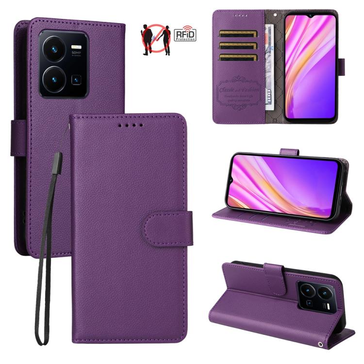 Litchi Texture RFID Blocking 3-Card Wallet Leather Phone Case, For vivo Y39 5G / vivo Y300i, For vivo Y200 India / V30 Lite 5G / V29e, For vivo V40 Lite 4G / 5G IDN / Y300 / Y200 5G, For vivo Y100 IDN / Y200e / T3 / V30 Lite ME                         ...