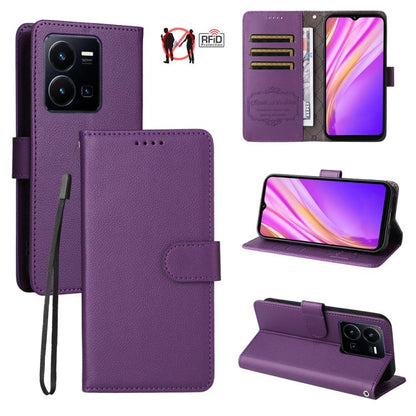 Litchi Texture RFID Blocking 3-Card Wallet Leather Phone Case, For vivo Y39 5G / vivo Y300i, For vivo Y200 India / V30 Lite 5G / V29e, For vivo V40 Lite 4G / 5G IDN / Y300 / Y200 5G, For vivo Y100 IDN / Y200e / T3 / V30 Lite ME                         ...