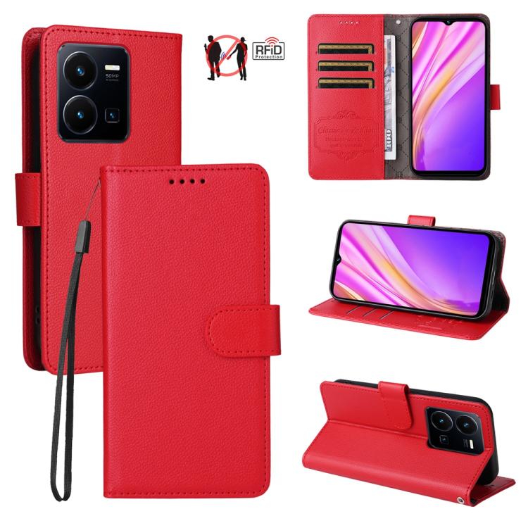 Litchi Texture RFID Blocking 3-Card Wallet Leather Phone Case, For vivo Y39 5G / vivo Y300i, For vivo Y200 India / V30 Lite 5G / V29e, For vivo V40 Lite 4G / 5G IDN / Y300 / Y200 5G, For vivo Y100 IDN / Y200e / T3 / V30 Lite ME                         ...