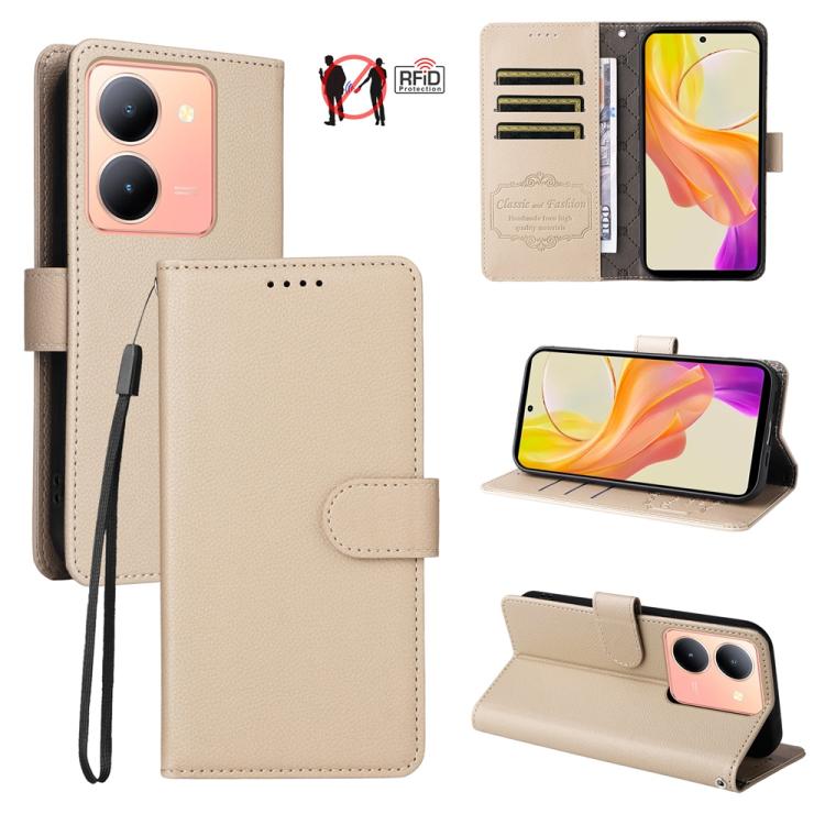 Litchi Texture RFID Blocking 3-Card Wallet Leather Phone Case, For vivo Y39 5G / vivo Y300i, For vivo Y200 India / V30 Lite 5G / V29e, For vivo V40 Lite 4G / 5G IDN / Y300 / Y200 5G, For vivo Y100 IDN / Y200e / T3 / V30 Lite ME                         ...
