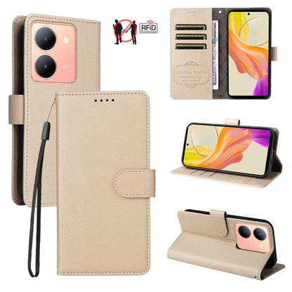 Litchi Texture RFID Blocking 3-Card Wallet Leather Phone Case, For vivo Y39 5G / vivo Y300i, For vivo Y200 India / V30 Lite 5G / V29e, For vivo V40 Lite 4G / 5G IDN / Y300 / Y200 5G, For vivo Y100 IDN / Y200e / T3 / V30 Lite ME                         ...