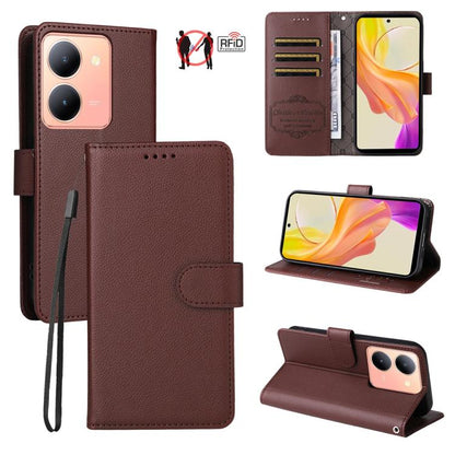 Litchi Texture RFID Blocking 3-Card Wallet Leather Phone Case, For vivo Y39 5G / vivo Y300i, For vivo Y200 India / V30 Lite 5G / V29e, For vivo V40 Lite 4G / 5G IDN / Y300 / Y200 5G, For vivo Y100 IDN / Y200e / T3 / V30 Lite ME                         ...