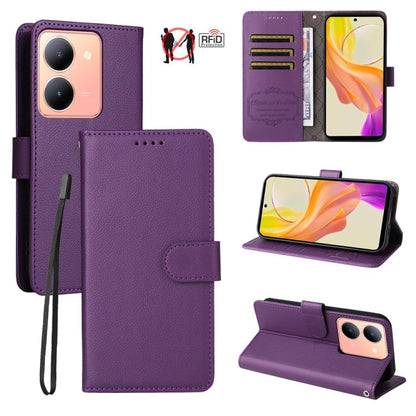 Litchi Texture RFID Blocking 3-Card Wallet Leather Phone Case, For vivo Y39 5G / vivo Y300i, For vivo Y200 India / V30 Lite 5G / V29e, For vivo V40 Lite 4G / 5G IDN / Y300 / Y200 5G, For vivo Y100 IDN / Y200e / T3 / V30 Lite ME                         ...