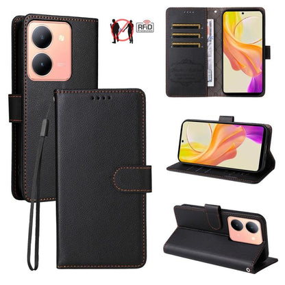 Litchi Texture RFID Blocking 3-Card Wallet Leather Phone Case, For vivo Y39 5G / vivo Y300i, For vivo Y200 India / V30 Lite 5G / V29e, For vivo V40 Lite 4G / 5G IDN / Y300 / Y200 5G, For vivo Y100 IDN / Y200e / T3 / V30 Lite ME                         ...