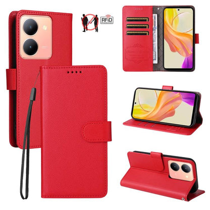 Litchi Texture RFID Blocking 3-Card Wallet Leather Phone Case, For vivo Y39 5G / vivo Y300i, For vivo Y200 India / V30 Lite 5G / V29e, For vivo V40 Lite 4G / 5G IDN / Y300 / Y200 5G, For vivo Y100 IDN / Y200e / T3 / V30 Lite ME                         ...