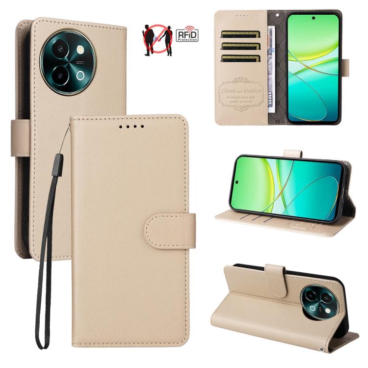 Litchi Texture RFID Blocking 3-Card Wallet Leather Phone Case, For vivo Y39 5G / vivo Y300i, For vivo Y200 India / V30 Lite 5G / V29e, For vivo V40 Lite 4G / 5G IDN / Y300 / Y200 5G, For vivo Y100 IDN / Y200e / T3 / V30 Lite ME                         ...