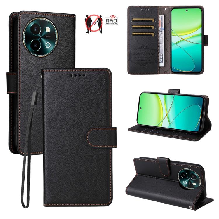 Litchi Texture RFID Blocking 3-Card Wallet Leather Phone Case, For vivo Y39 5G / vivo Y300i, For vivo Y200 India / V30 Lite 5G / V29e, For vivo V40 Lite 4G / 5G IDN / Y300 / Y200 5G, For vivo Y100 IDN / Y200e / T3 / V30 Lite ME                         ...