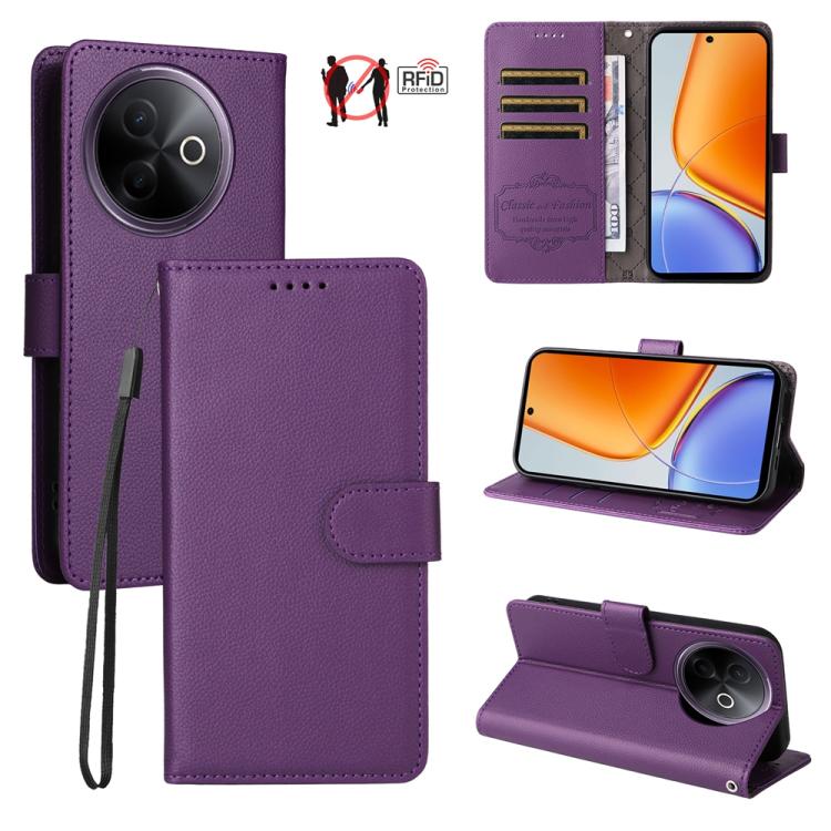 Litchi Texture RFID Blocking 3-Card Wallet Leather Phone Case, For vivo Y39 5G / vivo Y300i, For vivo Y200 India / V30 Lite 5G / V29e, For vivo V40 Lite 4G / 5G IDN / Y300 / Y200 5G, For vivo Y100 IDN / Y200e / T3 / V30 Lite ME                         ...