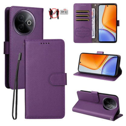 Litchi Texture RFID Blocking 3-Card Wallet Leather Phone Case, For vivo Y39 5G / vivo Y300i, For vivo Y200 India / V30 Lite 5G / V29e, For vivo V40 Lite 4G / 5G IDN / Y300 / Y200 5G, For vivo Y100 IDN / Y200e / T3 / V30 Lite ME                         ...
