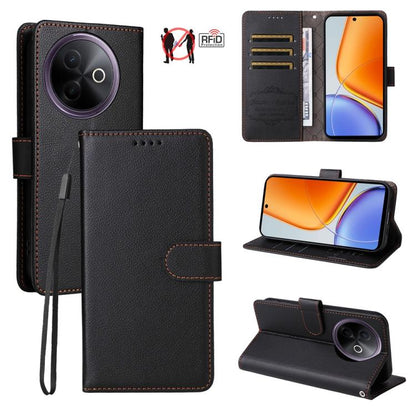 Litchi Texture RFID Blocking 3-Card Wallet Leather Phone Case, For vivo Y39 5G / vivo Y300i, For vivo Y200 India / V30 Lite 5G / V29e, For vivo V40 Lite 4G / 5G IDN / Y300 / Y200 5G, For vivo Y100 IDN / Y200e / T3 / V30 Lite ME                         ...