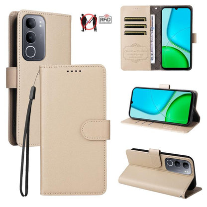 Litchi Texture RFID Blocking 3-Card Wallet Leather Phone Case, For vivo Y39 5G / vivo Y300i, For vivo Y200 India / V30 Lite 5G / V29e, For vivo V40 Lite 4G / 5G IDN / Y300 / Y200 5G, For vivo Y100 IDN / Y200e / T3 / V30 Lite ME                         ...
