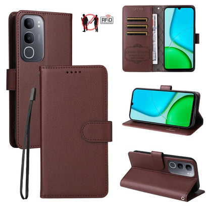 Litchi Texture RFID Blocking 3-Card Wallet Leather Phone Case, For vivo Y39 5G / vivo Y300i, For vivo Y200 India / V30 Lite 5G / V29e, For vivo V40 Lite 4G / 5G IDN / Y300 / Y200 5G, For vivo Y100 IDN / Y200e / T3 / V30 Lite ME                         ...