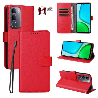 Litchi Texture RFID Blocking 3-Card Wallet Leather Phone Case, For vivo Y39 5G / vivo Y300i, For vivo Y200 India / V30 Lite 5G / V29e, For vivo V40 Lite 4G / 5G IDN / Y300 / Y200 5G, For vivo Y100 IDN / Y200e / T3 / V30 Lite ME                         ...