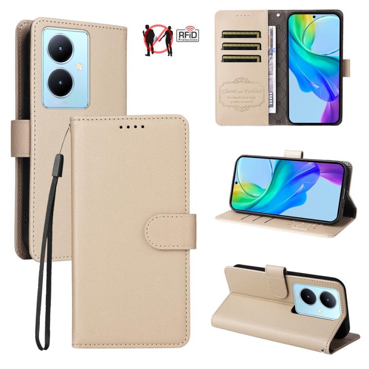 Litchi Texture RFID Blocking 3-Card Wallet Leather Phone Case, For vivo Y39 5G / vivo Y300i, For vivo Y200 India / V30 Lite 5G / V29e, For vivo V40 Lite 4G / 5G IDN / Y300 / Y200 5G, For vivo Y100 IDN / Y200e / T3 / V30 Lite ME                         ...