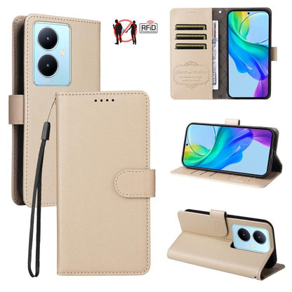 Litchi Texture RFID Blocking 3-Card Wallet Leather Phone Case, For vivo Y39 5G / vivo Y300i, For vivo Y200 India / V30 Lite 5G / V29e, For vivo V40 Lite 4G / 5G IDN / Y300 / Y200 5G, For vivo Y100 IDN / Y200e / T3 / V30 Lite ME                         ...