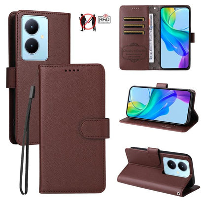 Litchi Texture RFID Blocking 3-Card Wallet Leather Phone Case, For vivo Y39 5G / vivo Y300i, For vivo Y200 India / V30 Lite 5G / V29e, For vivo V40 Lite 4G / 5G IDN / Y300 / Y200 5G, For vivo Y100 IDN / Y200e / T3 / V30 Lite ME                         ...