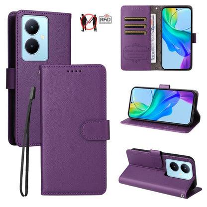 Litchi Texture RFID Blocking 3-Card Wallet Leather Phone Case, For vivo Y39 5G / vivo Y300i, For vivo Y200 India / V30 Lite 5G / V29e, For vivo V40 Lite 4G / 5G IDN / Y300 / Y200 5G, For vivo Y100 IDN / Y200e / T3 / V30 Lite ME                         ...