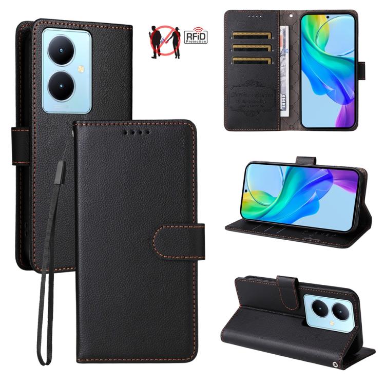 Litchi Texture RFID Blocking 3-Card Wallet Leather Phone Case, For vivo Y39 5G / vivo Y300i, For vivo Y200 India / V30 Lite 5G / V29e, For vivo V40 Lite 4G / 5G IDN / Y300 / Y200 5G, For vivo Y100 IDN / Y200e / T3 / V30 Lite ME                         ...
