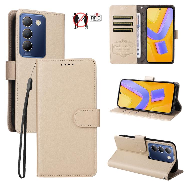 Litchi Texture RFID Blocking 3-Card Wallet Leather Phone Case, For vivo Y39 5G / vivo Y300i, For vivo Y200 India / V30 Lite 5G / V29e, For vivo V40 Lite 4G / 5G IDN / Y300 / Y200 5G, For vivo Y100 IDN / Y200e / T3 / V30 Lite ME                         ...