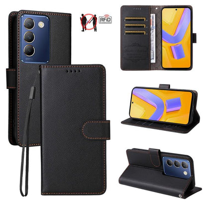 Litchi Texture RFID Blocking 3-Card Wallet Leather Phone Case, For vivo Y39 5G / vivo Y300i, For vivo Y200 India / V30 Lite 5G / V29e, For vivo V40 Lite 4G / 5G IDN / Y300 / Y200 5G, For vivo Y100 IDN / Y200e / T3 / V30 Lite ME                         ...