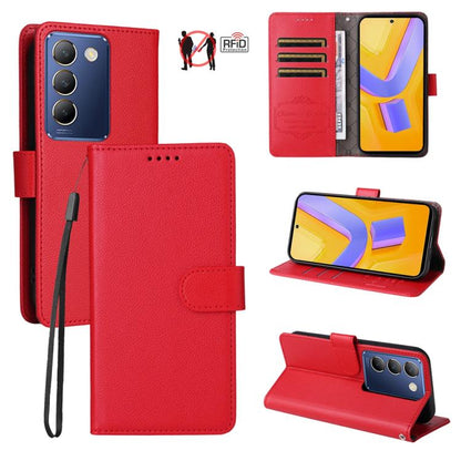 Litchi Texture RFID Blocking 3-Card Wallet Leather Phone Case, For vivo Y39 5G / vivo Y300i, For vivo Y200 India / V30 Lite 5G / V29e, For vivo V40 Lite 4G / 5G IDN / Y300 / Y200 5G, For vivo Y100 IDN / Y200e / T3 / V30 Lite ME                         ...