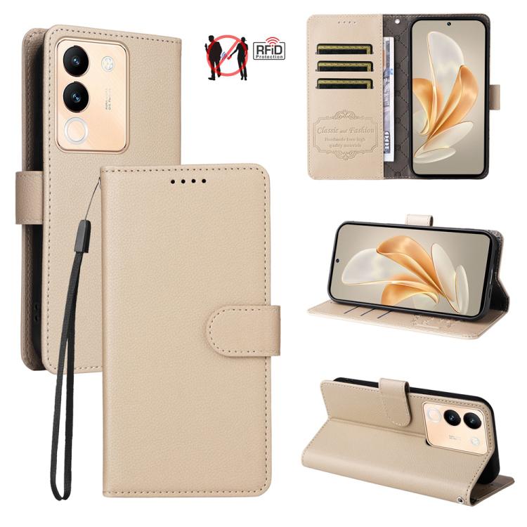 Litchi Texture RFID Blocking 3-Card Wallet Leather Phone Case, For vivo Y39 5G / vivo Y300i, For vivo Y200 India / V30 Lite 5G / V29e, For vivo V40 Lite 4G / 5G IDN / Y300 / Y200 5G, For vivo Y100 IDN / Y200e / T3 / V30 Lite ME                         ...